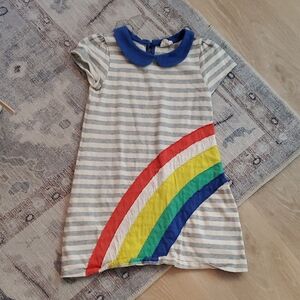 Mini Boden Girls Striped Rainbow Jersey Applique Dress Cotton Sz6-7y